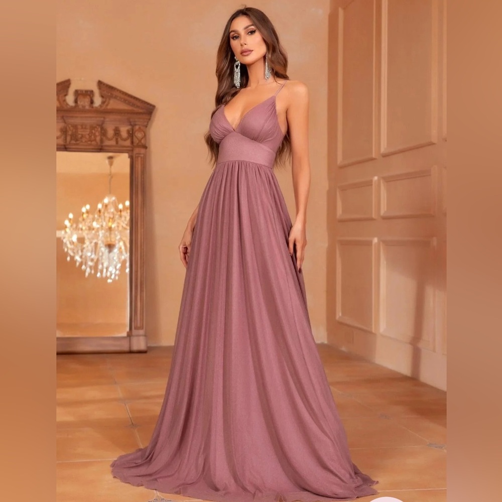 Pink Ruched Maxi Gown with Spaghetti Straps for Prom